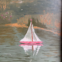Load image into Gallery viewer, Vintage Oil Painting - Children with Toy Sailboat c1947