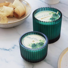 Load image into Gallery viewer, Roland Pine Forest Green Ribbed Glass Candle by Soap and Paper Factory