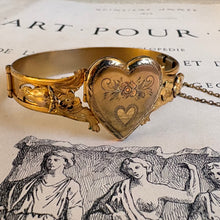 Load image into Gallery viewer, Victorian Sweetheart Bangle - Gold Filled Heart Bracelet c.1890