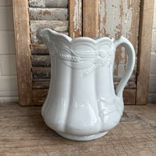 Load image into Gallery viewer, Antique White Ironstone Pitcher / Jug (Wheat & Garland Motif)