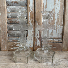 Load image into Gallery viewer, Pair of Antique Glass Crucifix Candlestick Holders
Early 20th Century