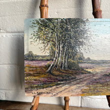Load image into Gallery viewer, Small Vintage Oil on Board - Birch Trees on the Heath 5” x 7”