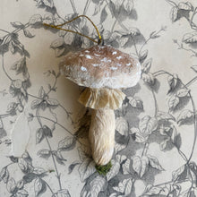 Load image into Gallery viewer, Handmade Brown Spun Cotton Mushroom Ornaments by local Toronto Artist Karat + Clover
