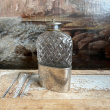 Load image into Gallery viewer, Antique c.1900 Cut Glass Flask with Silverplate Mount