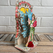 Load image into Gallery viewer, Antique Die-Cut Valentine Card with Winged Cherub & Floral Motif