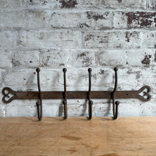 Load image into Gallery viewer, Antique French Wrought Iron Coat Rack - 4 Double Hooks with Heart Ends