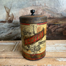 Load image into Gallery viewer, Antique Wood’s Canadian Souvenir Coffee Tin c1890-1910