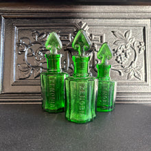 Load image into Gallery viewer, Antique Emerald Glass Perfume Bottles c1900