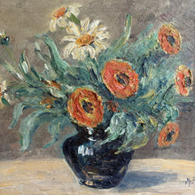 Load image into Gallery viewer, Vintage Floral Oil Painting - Ranunculus & Daisies in Cobalt Vase