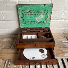 Load image into Gallery viewer, Antique c.1850 G. Rowney & Co. Mahogany Watercolour Paint Box with Ceramic Palette - 51 Rathbone Place London