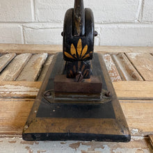 Load image into Gallery viewer, Antique 19th Century Japanned Lever Paper Cutter / Desk Press with Gilt Floral Decoration
