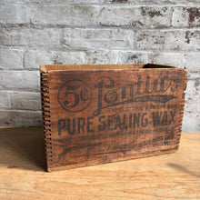 Load image into Gallery viewer, Antique Pontius Pure Sealing Wax 5¢ Wooden Crate – Columbia City, Indiana c. 1890s
