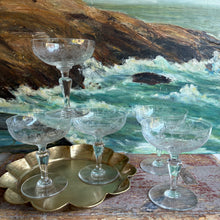 Load image into Gallery viewer, Set of 5 French Etched Crystal Champagne Coupes c.1920 — Floral Garland