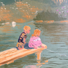 Load image into Gallery viewer, Vintage Oil Painting - Children with Toy Sailboat c1947