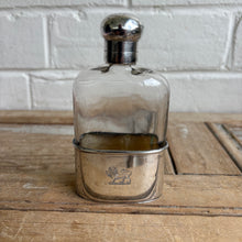 Load image into Gallery viewer, Antique English Sterling Silver Mounted Glass Flask with Lion Crest - Hallmarked