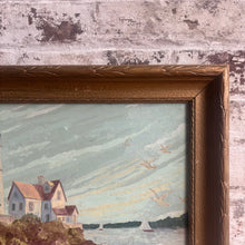 Load image into Gallery viewer, Vintage Lighthouse Coastal Oil Painting in Ornate Gold Frame c1940