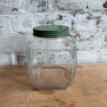 Load image into Gallery viewer, Vintage Square Hoosier Glass Canister Jar with Green Lid