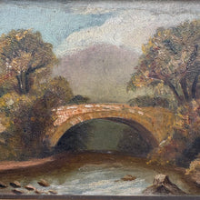 Load image into Gallery viewer, 19th Century English School Antique Oil Painting of Stone Bridge Landscape - Original Ornate Gilt Gesso Frame