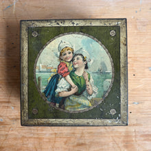 Load image into Gallery viewer, Antique Litho Candy Tin - Dutch Girls by the Sea c.1910s