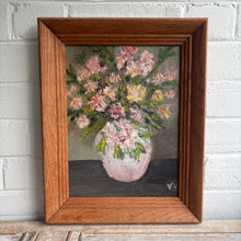 Load image into Gallery viewer, Vintage Small Floral Oil Painting - Pink Carnations in Vase - Impasto Original in Wood Frame