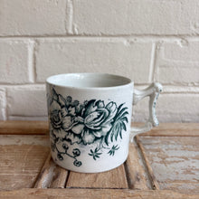 Load image into Gallery viewer, Antique Teal Transferware Mug - Victorian Floral Ironstone Mug c. 1880s