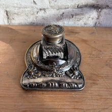 Load image into Gallery viewer, Antique Victorian Silverplate Inkwell with Ornate Tray