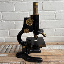 Load image into Gallery viewer, Antique Bausch & Lomb Brass & Black Enamel Microscope with Original Wooden Case c1925