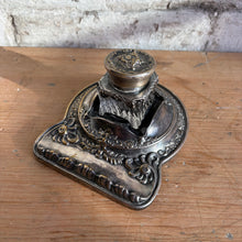 Load image into Gallery viewer, Antique Victorian Silverplate Inkwell with Ornate Tray