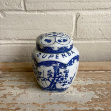 Load image into Gallery viewer, Vintage Japanese "SUPERBA" Ginger Jar Tea Caddy - Blue & White c1960