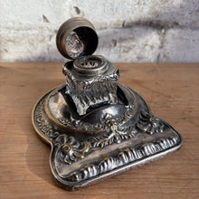 Load image into Gallery viewer, Antique Victorian Silverplate Inkwell with Ornate Tray