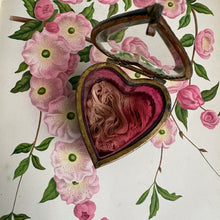 Load image into Gallery viewer, Antique French Cranberry Beveled Glass Heart Jewelry Casket - Ormolu Footed Vitrine c. 1890