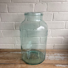 Load image into Gallery viewer, Large Eastern European Aqua Blown Glass Storage Jar c.1930s