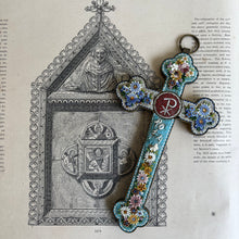 Load image into Gallery viewer, 19th C. Italian Micro Mosaic Cross - 7" Chi-Rho PAX Grand Tour Cross c.1890