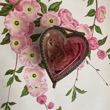 Load image into Gallery viewer, Antique French Cranberry Beveled Glass Heart Jewelry Casket - Ormolu Footed Vitrine c. 1890