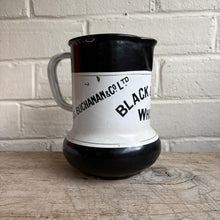 Load image into Gallery viewer, Rare Antique 1930s Black & White Whisky Enamel Advertising Jug – Jas. Buchanan & Co.