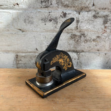 Load image into Gallery viewer, Antique Victorian Cast Iron Desk Embosser with Gold Floral Tole Paint