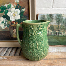 Load image into Gallery viewer, Vintage Green Majolica Style Embossed Floral Pitcher