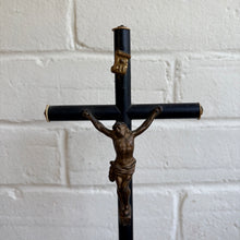Load image into Gallery viewer, Antique French Ebonized Standing Crucifix - Black Wood & Brass Corpus c. 1900s