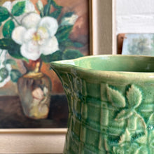 Load image into Gallery viewer, Vintage Green Majolica Style Embossed Floral Pitcher