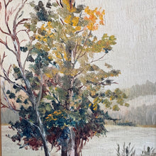 Load image into Gallery viewer, Vintage Framed Landscape Oil Painting – Tree by the Water, 9” x 11”
