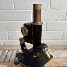 Load image into Gallery viewer, Antique Bausch & Lomb Brass & Black Enamel Microscope with Original Wooden Case c1925