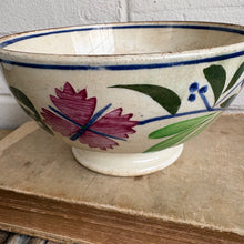 Load image into Gallery viewer, Antique Spongeware Floral Bowl with Footed Base