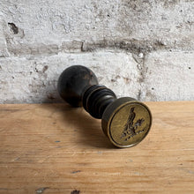 Load image into Gallery viewer, Antique Victorian Ebonized Brass Desk Wax Seal - Falcon on Tree Stump with Thistle Crest