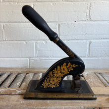 Load image into Gallery viewer, Antique 19th Century Japanned Lever Paper Cutter / Desk Press with Gilt Floral Decoration