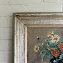 Load image into Gallery viewer, Vintage Floral Oil Painting - Ranunculus & Daisies in Cobalt Vase