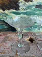 Load image into Gallery viewer, Set of 5 French Etched Crystal Champagne Coupes c.1920 — Floral Garland