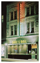 Load image into Gallery viewer, Neon sign for 'Brass Rail' on a building facade at night c1960