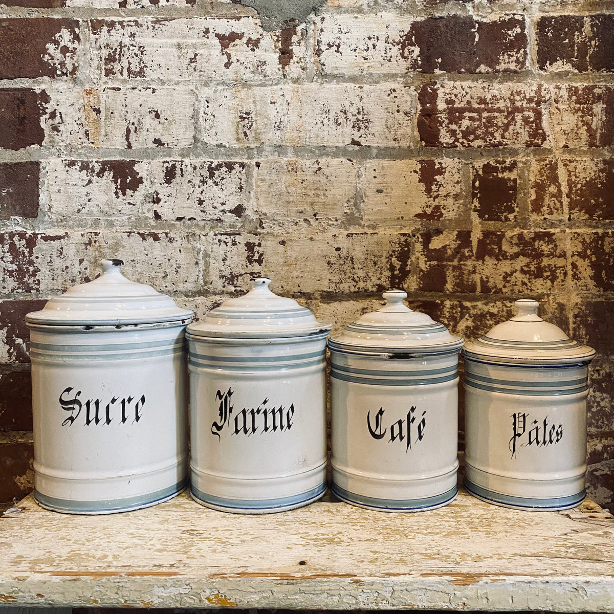 Vintage French Enamel Canister Set/4 Blackbird Vintage Finds