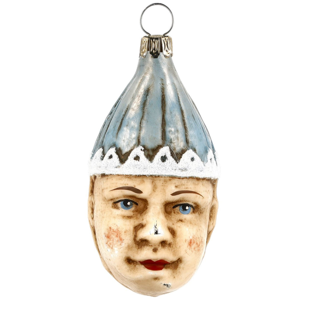Double Face Clown with Blue Cap Glass Ornament Made in Germany