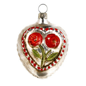 Rose Heart Glass Ornament Made in Germany